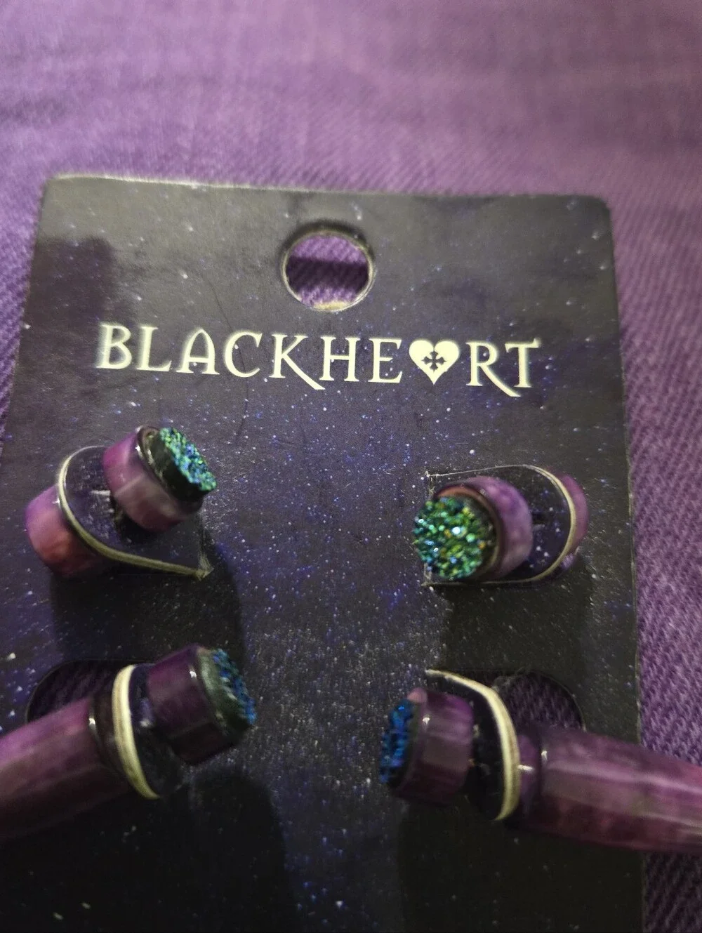 2 Sets Of Blackheart Purple Spike & Glitter Stud Faux Taperd (Never Worn)